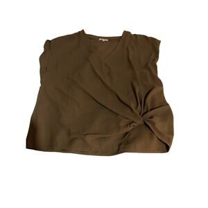 Pleione Woman’s Short Sleeve Side Knot Blouse Carmel Size Large